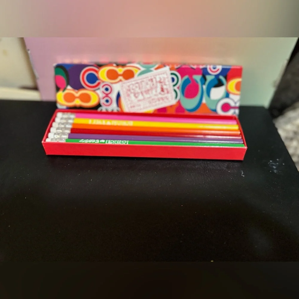 Coach Multicolor Circle-Print Notebook with Bright Colored Pencils